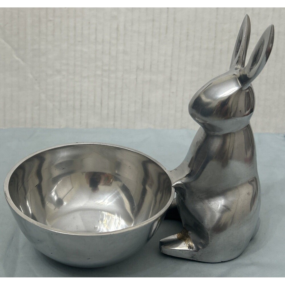 Easter Bunny w/ Attached Bowl Shiny Silver Finish Aluminum 7" Crate & Barrel